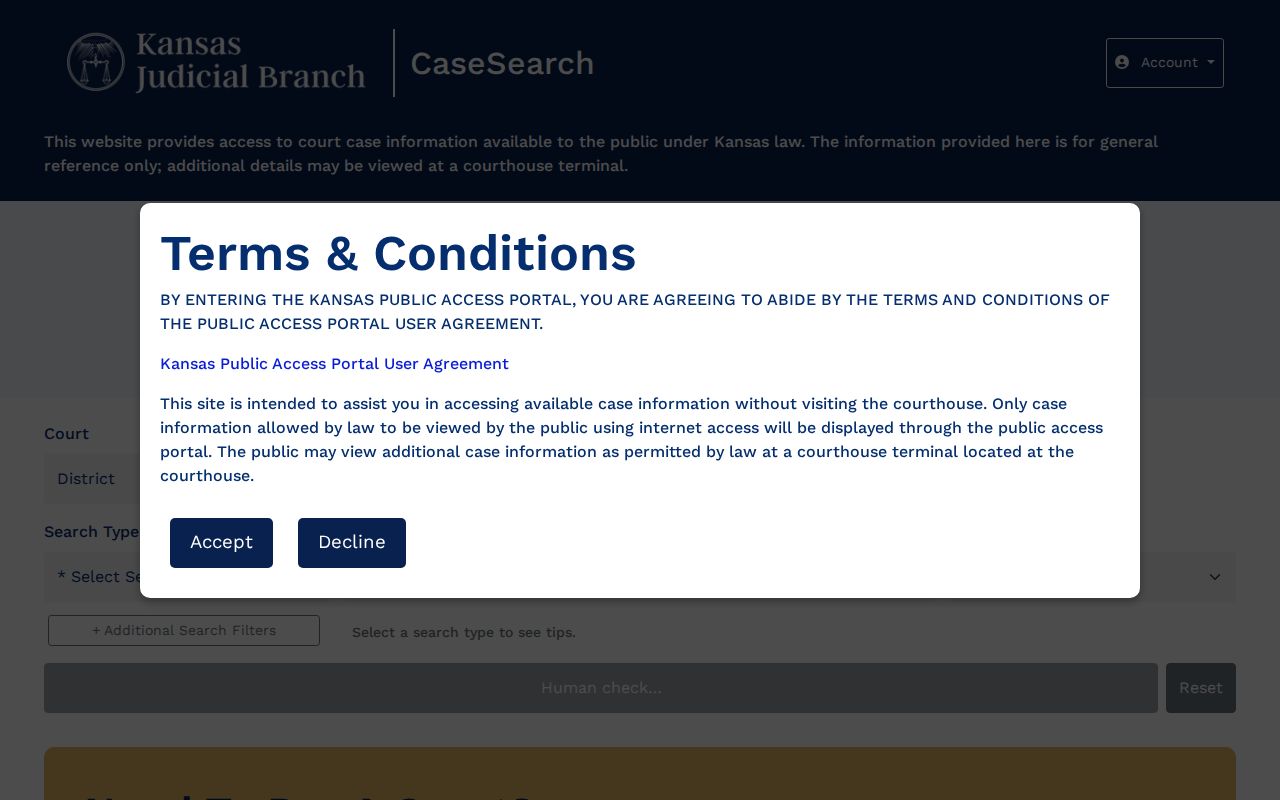Kansas CaseSearch production page used for Elk County cases