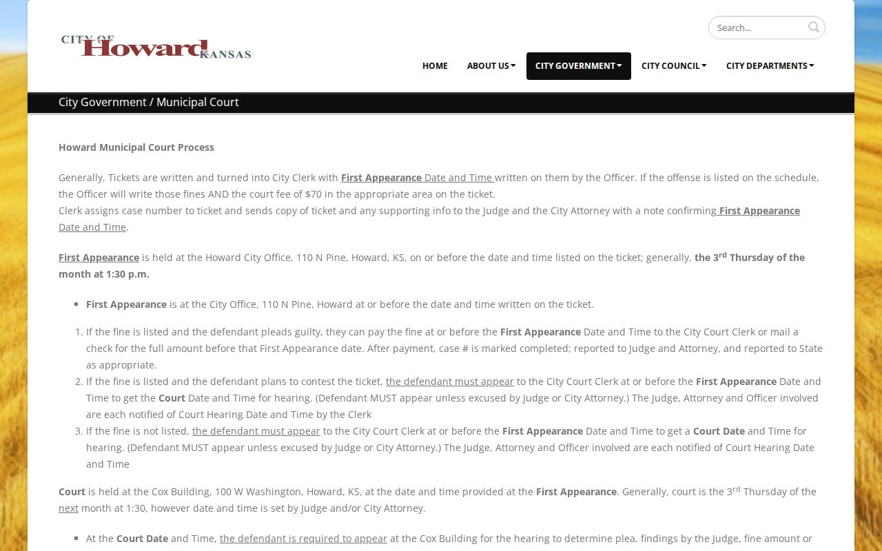 Howard court docket municipal process