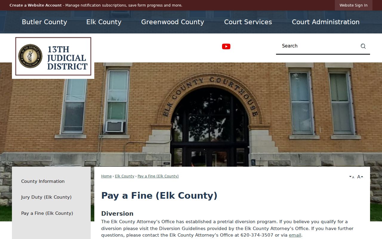 Elk County traffic court records official fine payment page