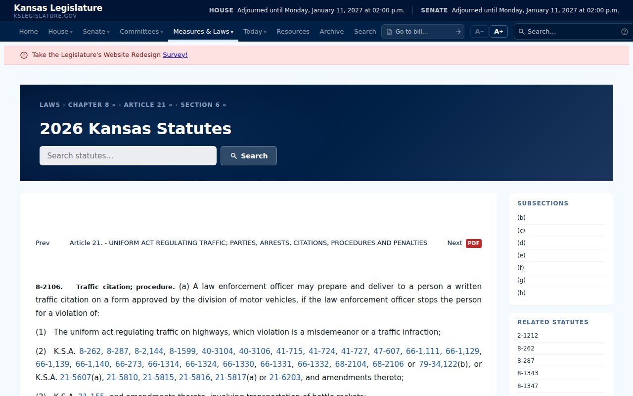 Elk County traffic court records K.S.A. 8-2106 citation law